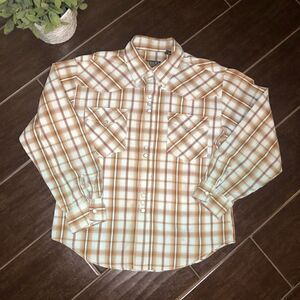 Roper pearl snap brown/beige button up sz medium